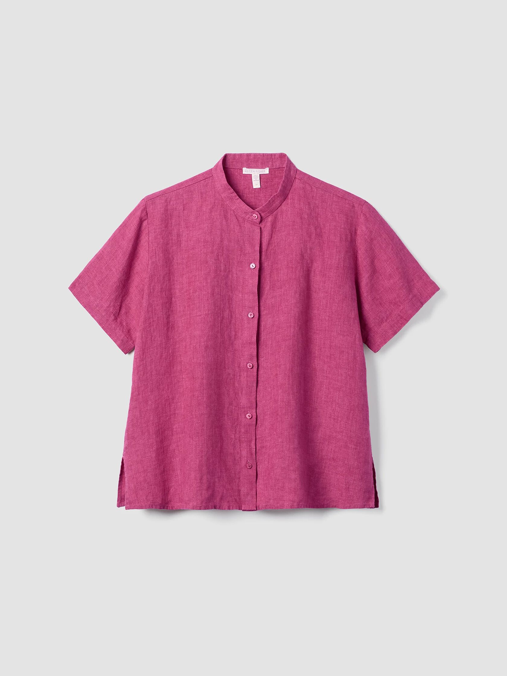 Washed Organic Linen Délavé Band Collar Shirt