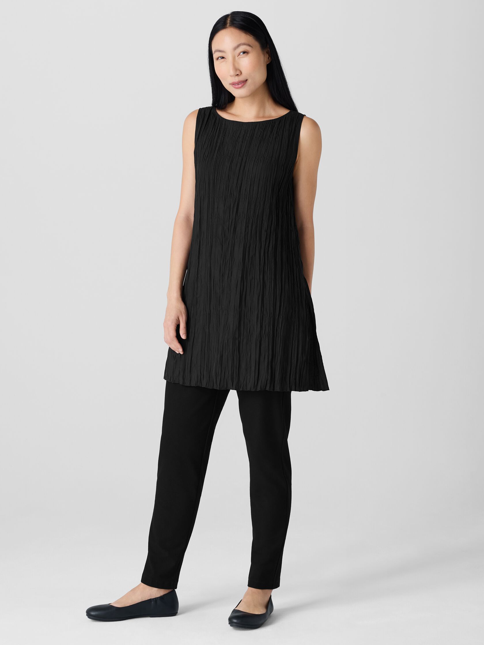 Crinkle Silk Habutai Bateau Neck Long Top