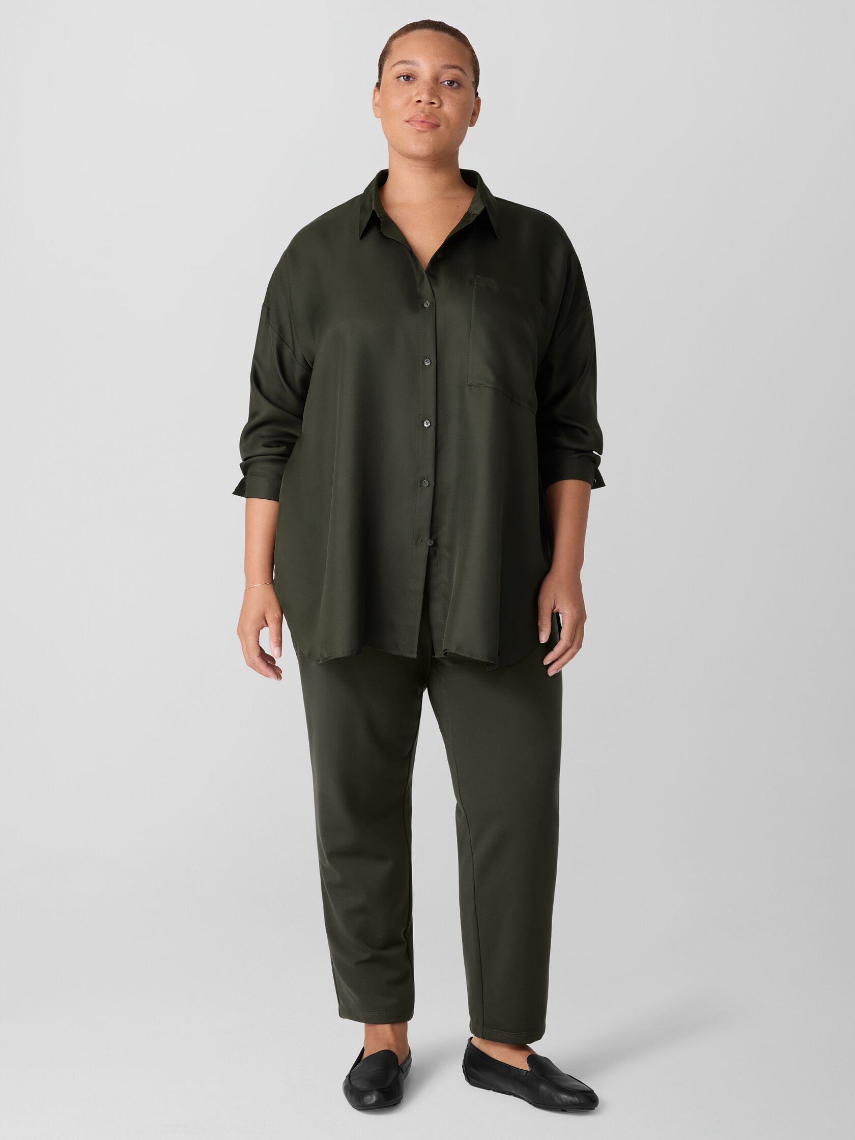 Silk Twill Classic Collar Long Shirt