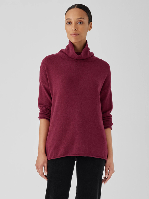 Cotton and Recycled Cashmere Turtleneck Long Top