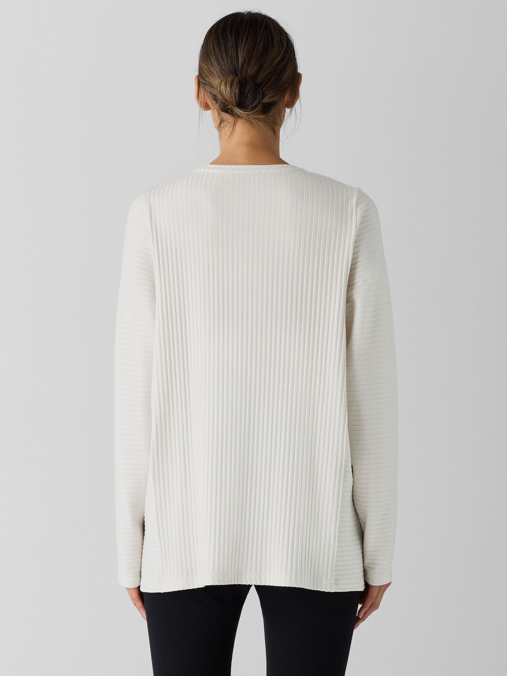 Textured Stretch Rib Round Neck Long-Sleeve Top