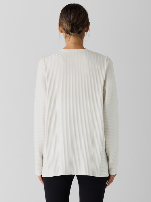 Textured Stretch Rib Round Neck Long-Sleeve Top