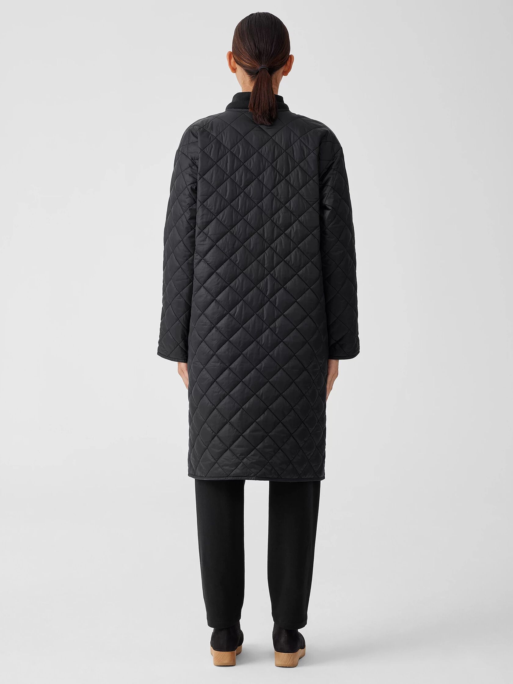Eggshell Recycled Nylon Round Neck Coat