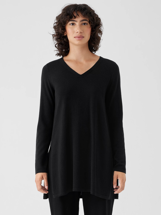 Merino Jersey V-Neck Top in Regenerative Wool