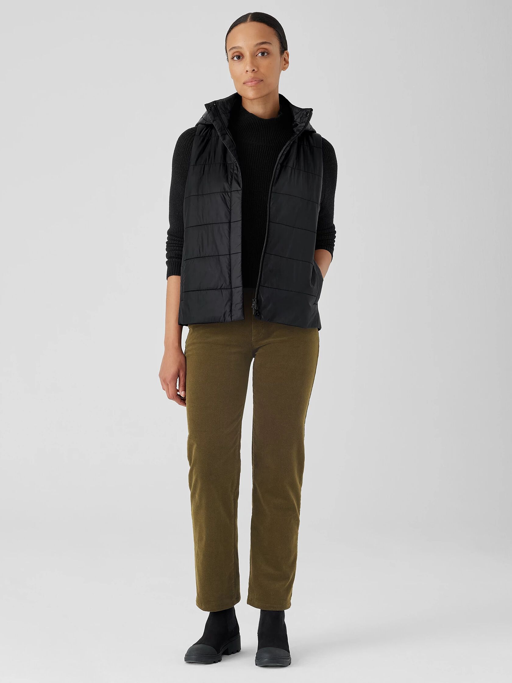 Eggshell Recycled Nylon Vest with Removable Hood