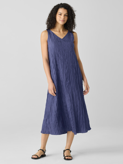 Crushed Silk V-Neck Dress