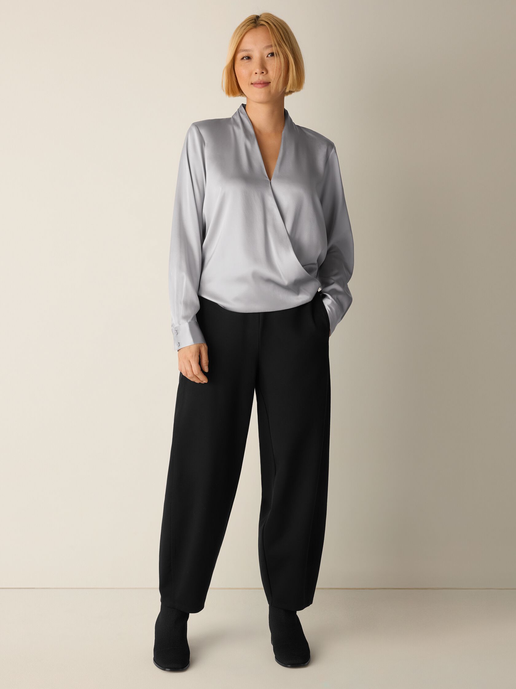 Stretch Silk Charmeuse Wrap Top