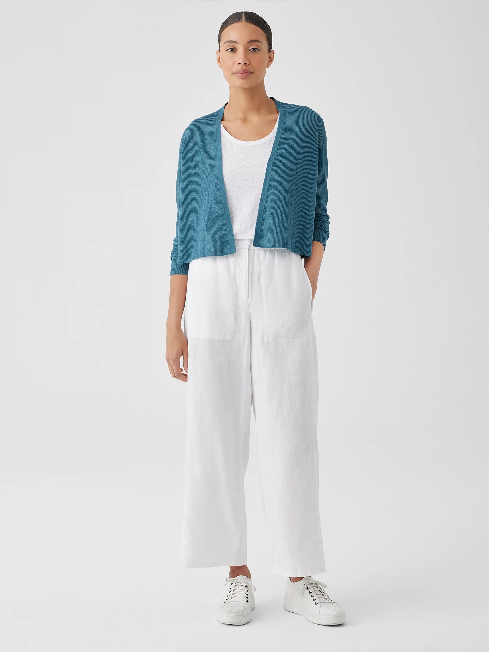 Organic Linen Cotton Airy Tuck Cropped Cardigan