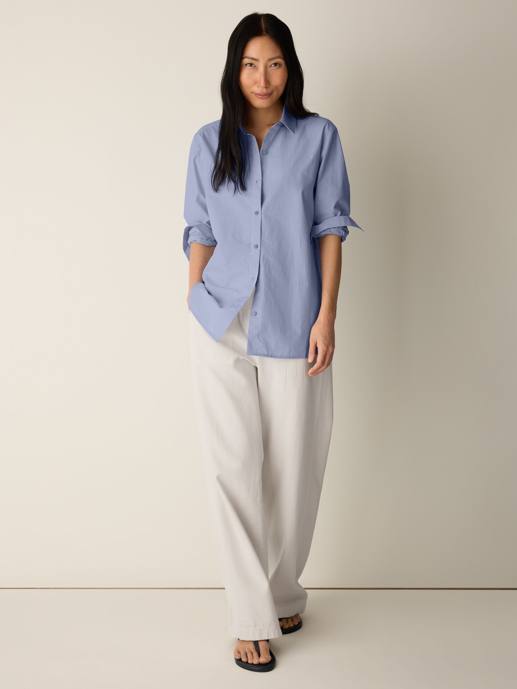 Striped Organic Cotton Poplin Classic Collar Shirt