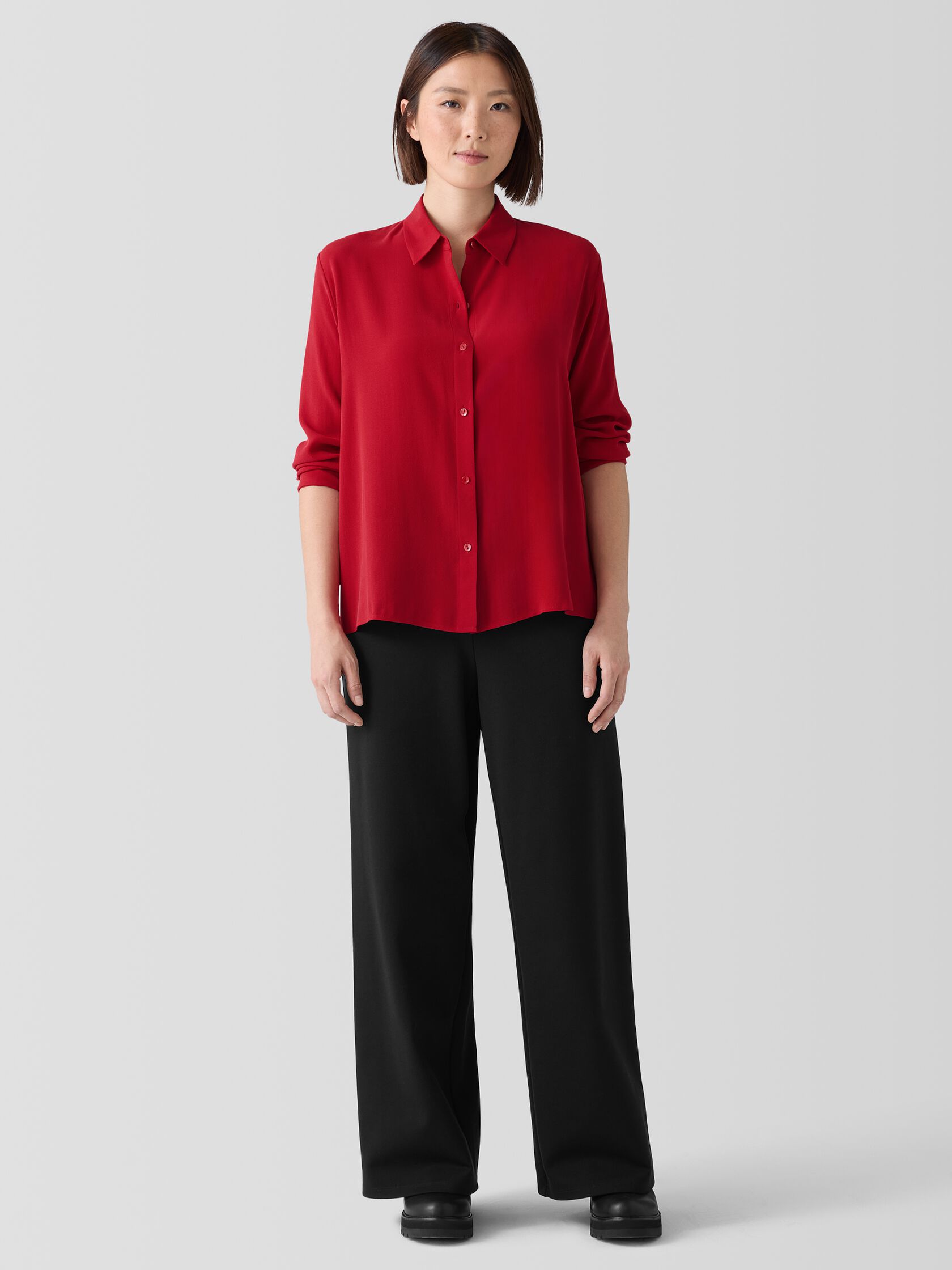 Silk Georgette Crepe Classic Collar Shirt