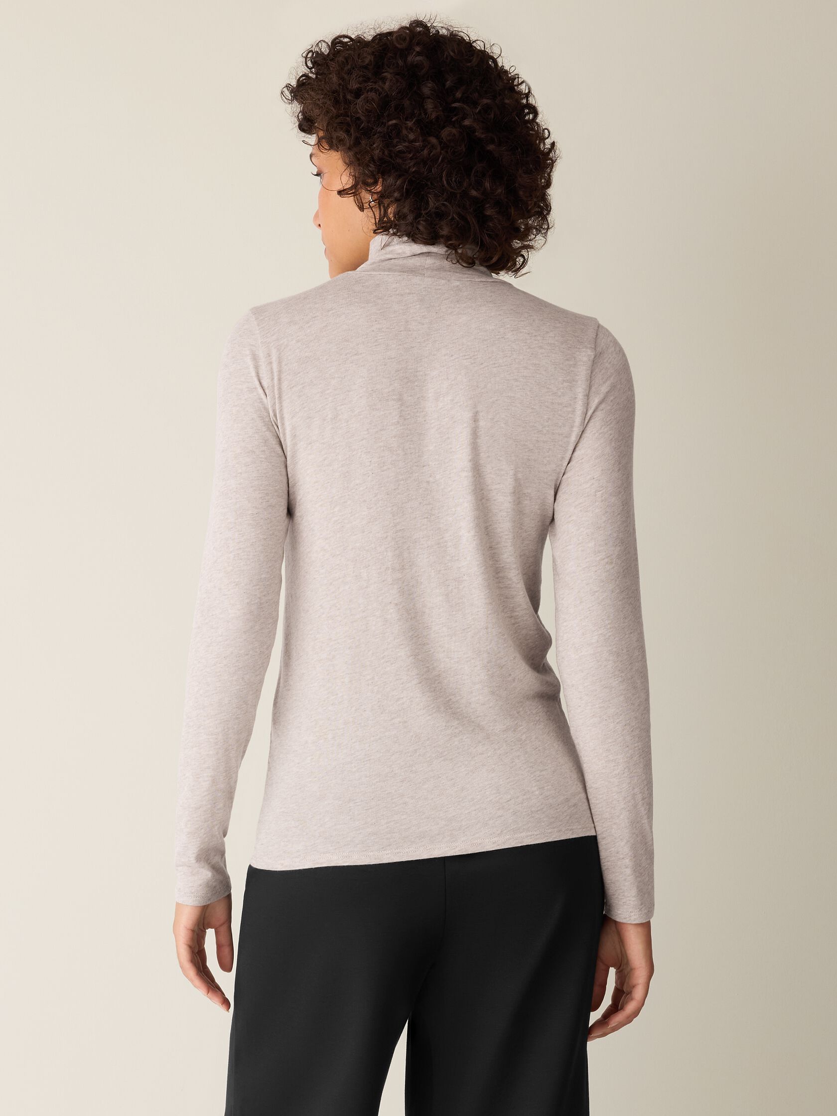 Mélange Sheer Cotton Blend Knit Turtleneck Top