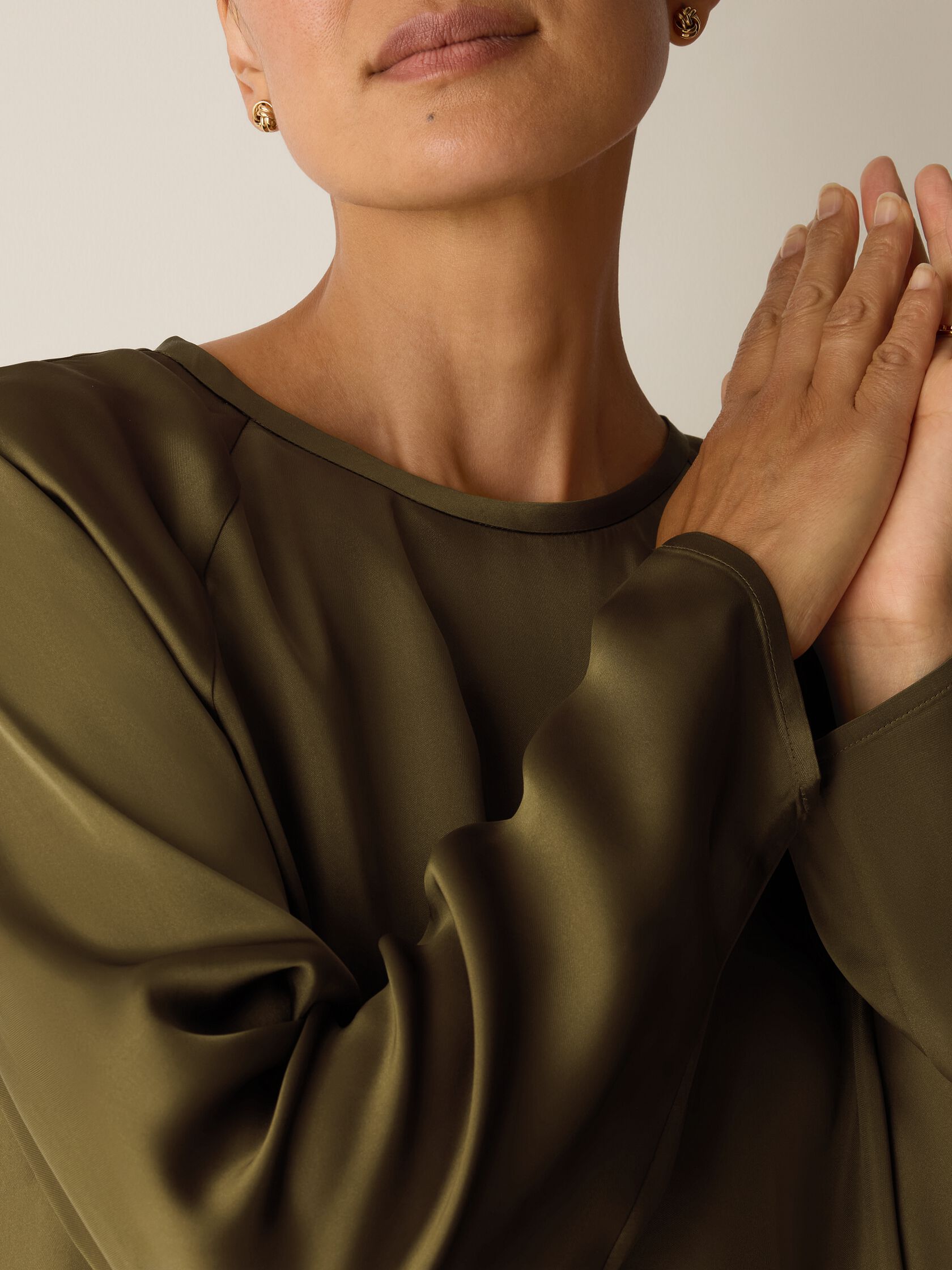 Smooth Satin Shimmer Round Neck Top