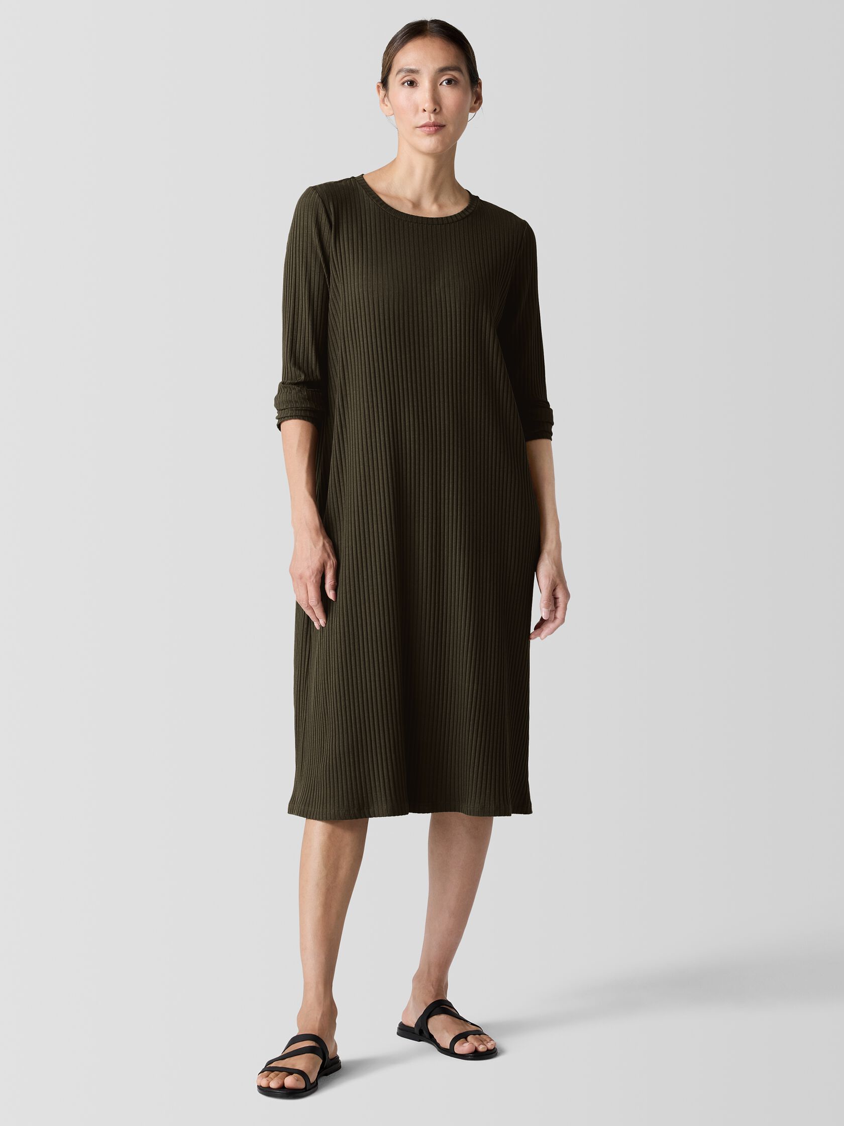 Textured Stretch Rib Crew Neck Dress