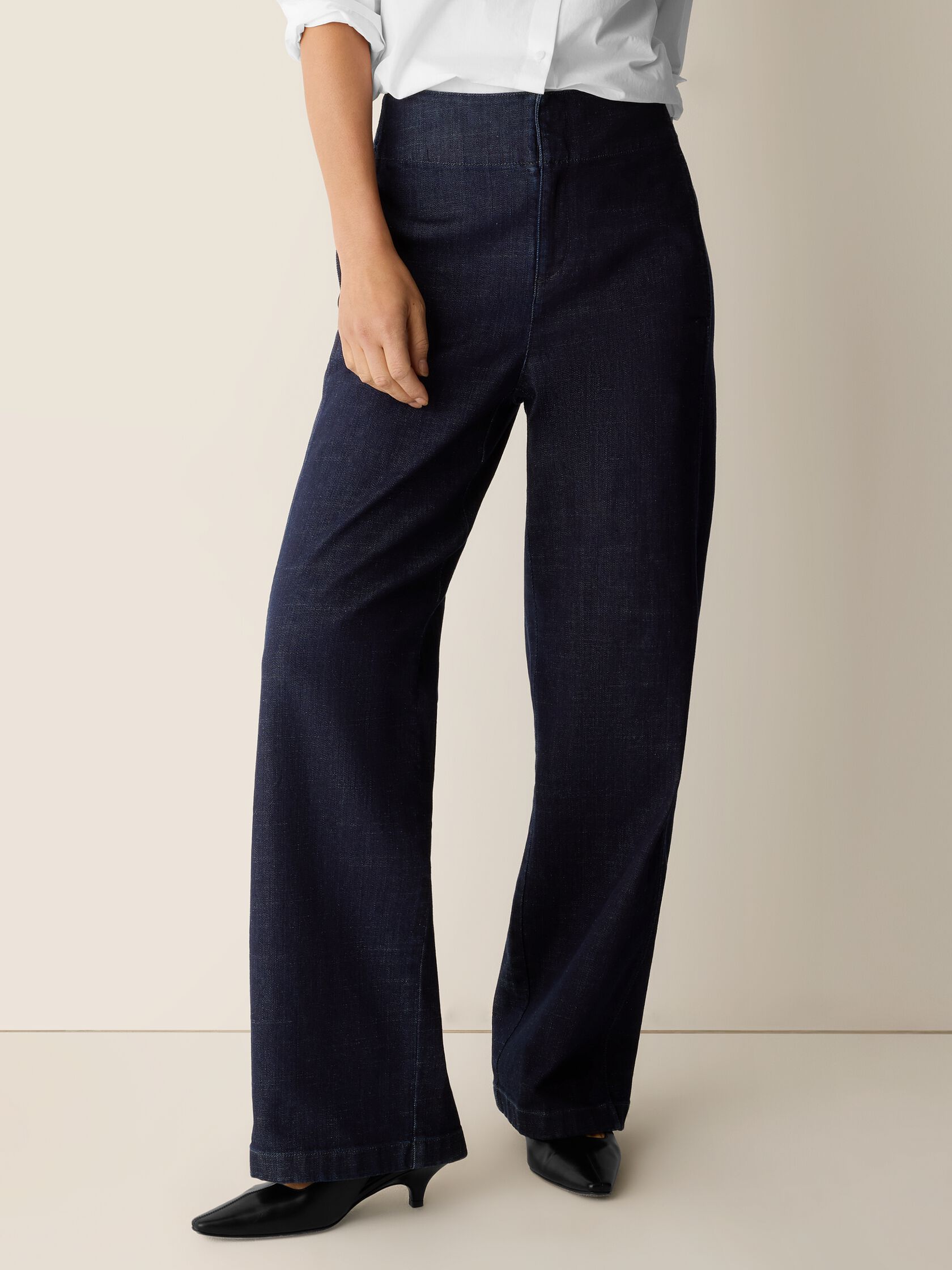 Cotton Stretch Denim Wide-Leg Trouser