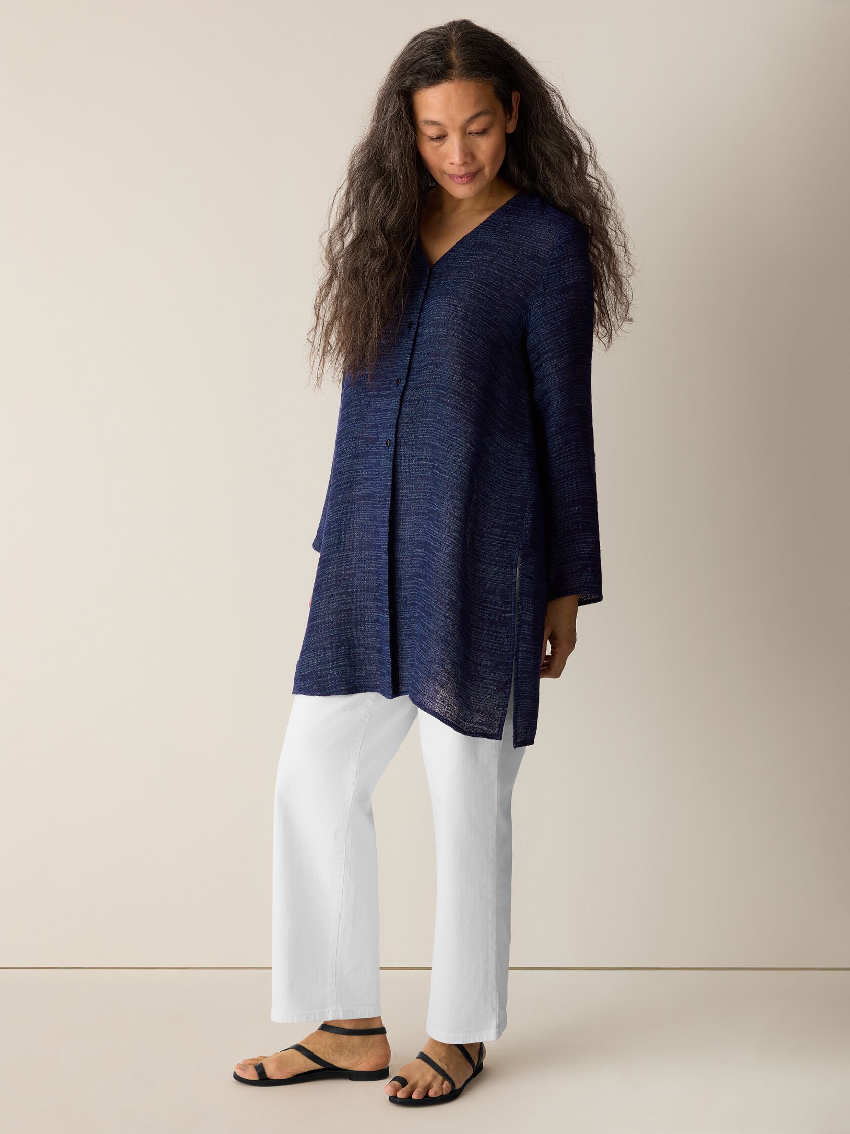 Linen Gauze Strata V-Neck Long Top