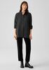 Wool Cotton Check Mandarin Collar Long Shirt