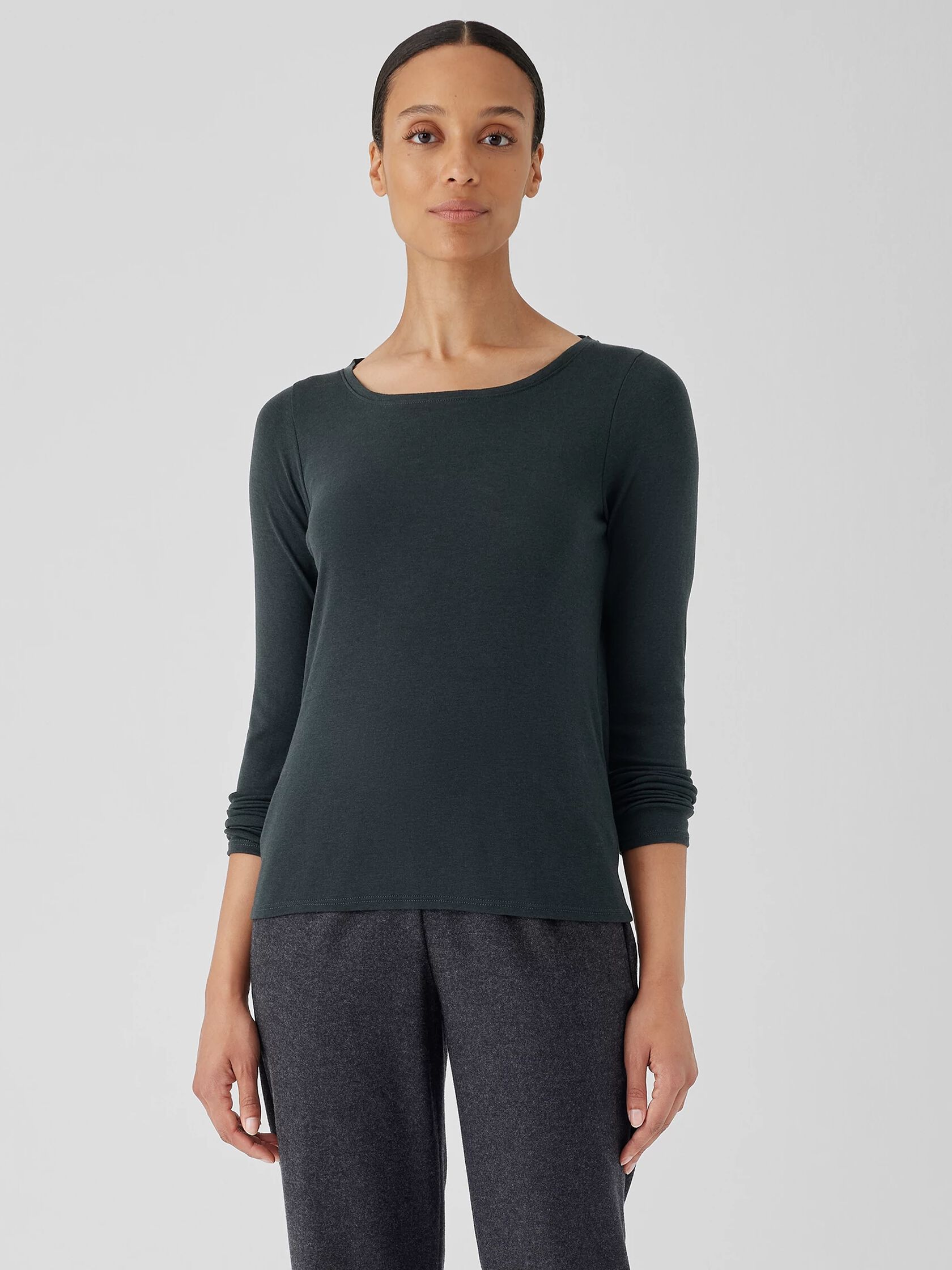 Ribbed Pima Cotton Blend Scoop Neck Top