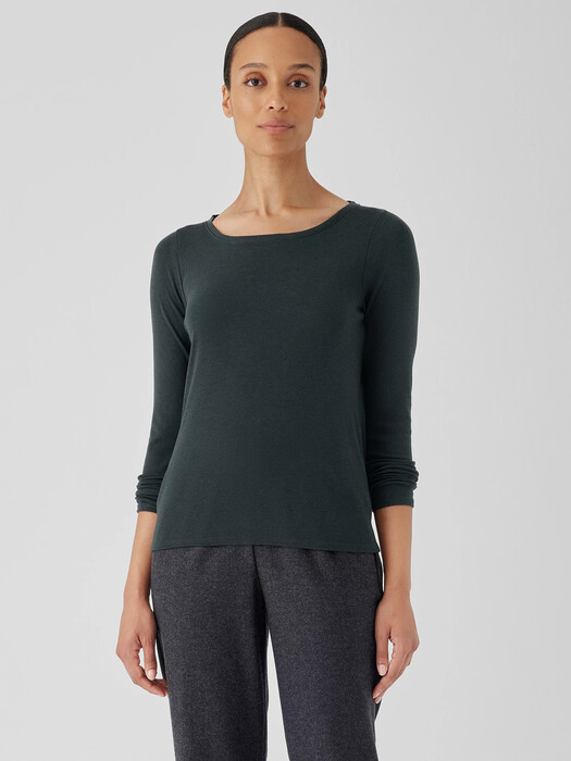 Ribbed Pima Cotton Blend Scoop Neck Top