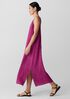Puckered Organic Linen Plaid Square Neck Dress