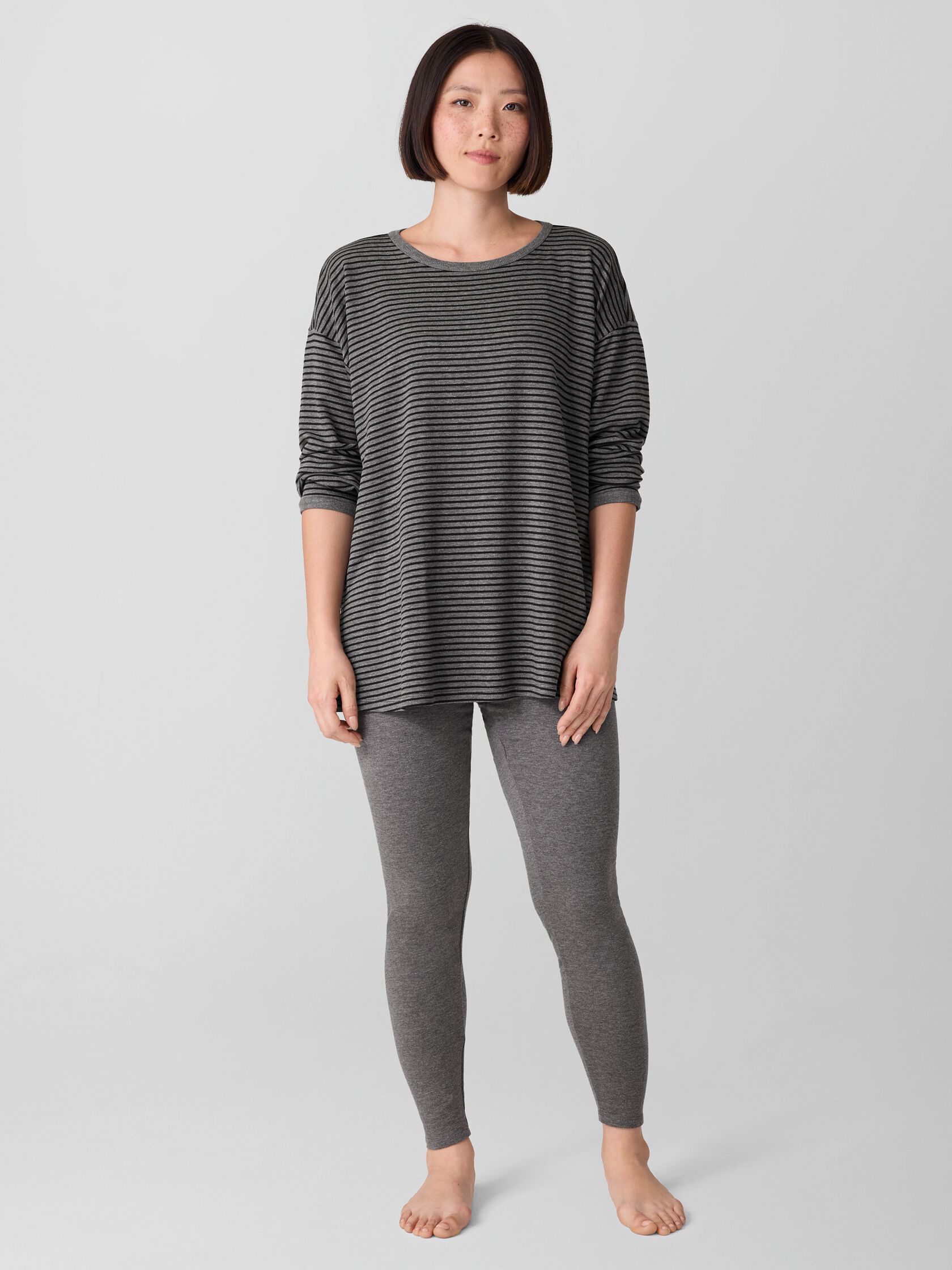 Striped Cozy Brushed Terry Long Box-Top