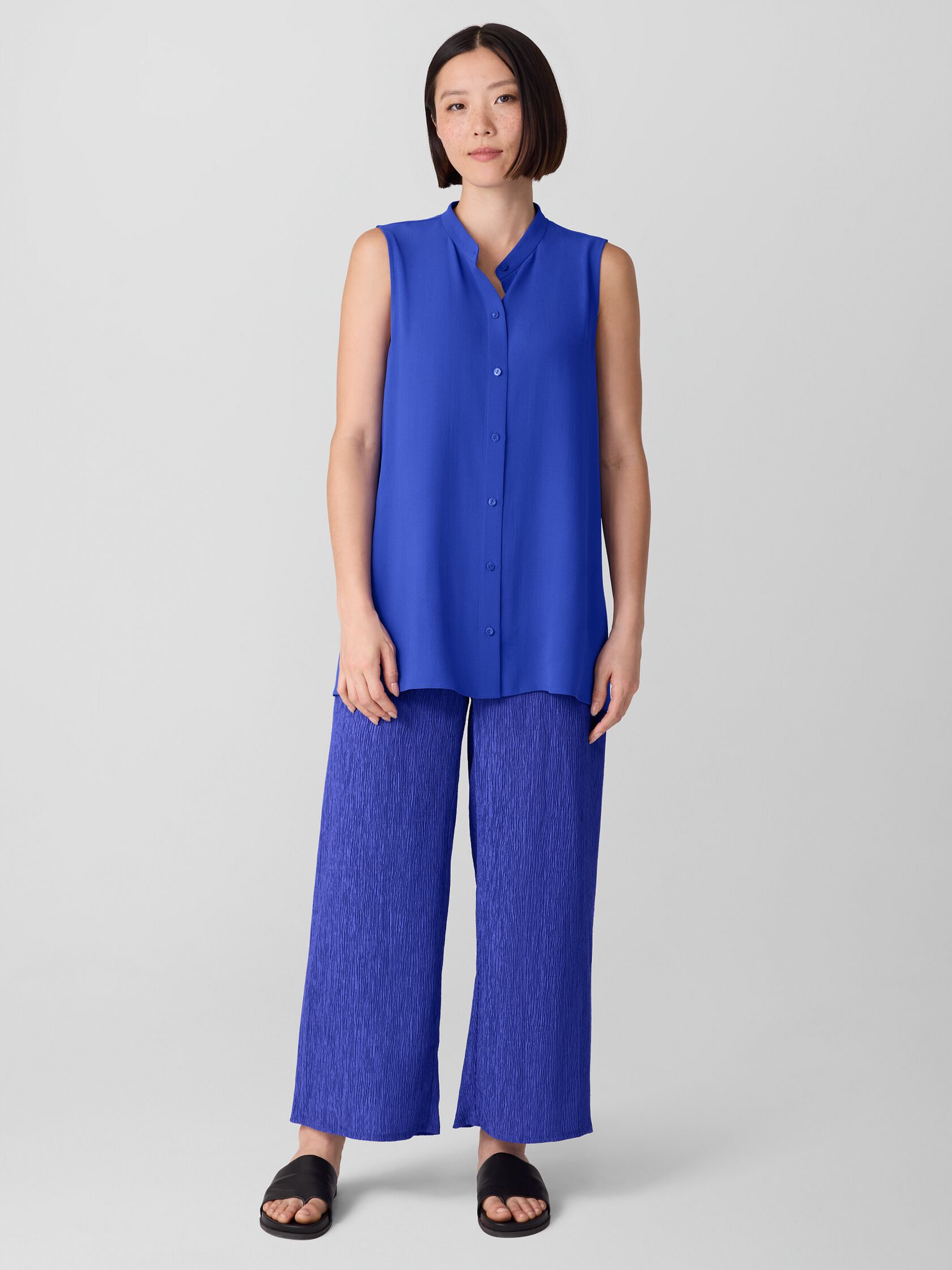 Silk Georgette Crepe Sleeveless Shirt