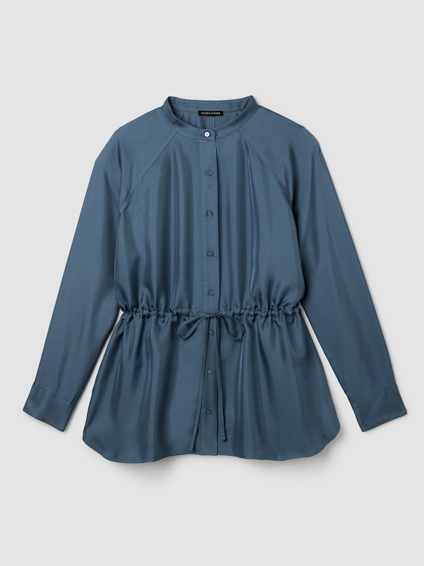 Silk Twill Band Collar Shirt