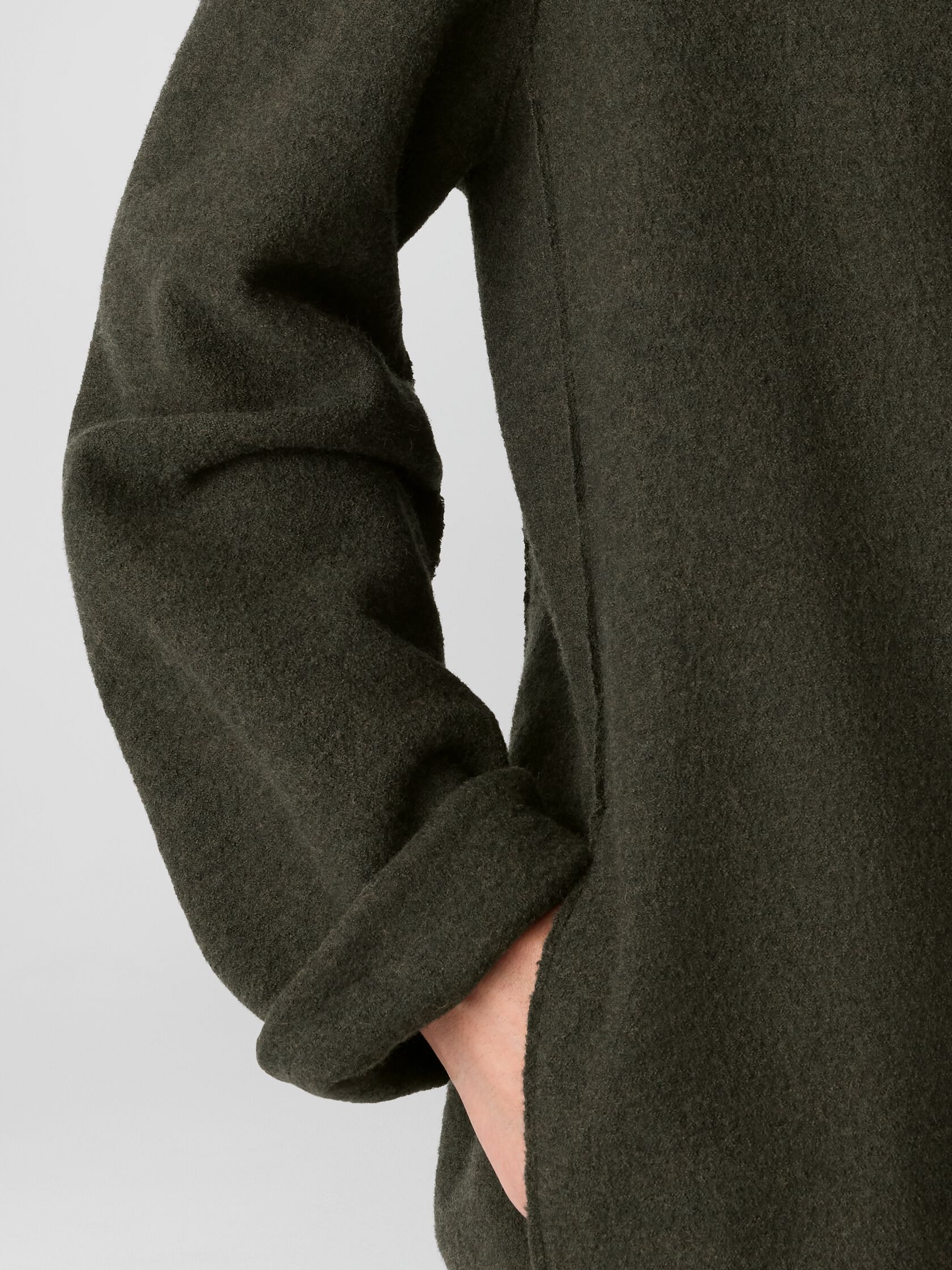 Lightweight Boiled Wool High Collar Jacket in Regenerative Wool