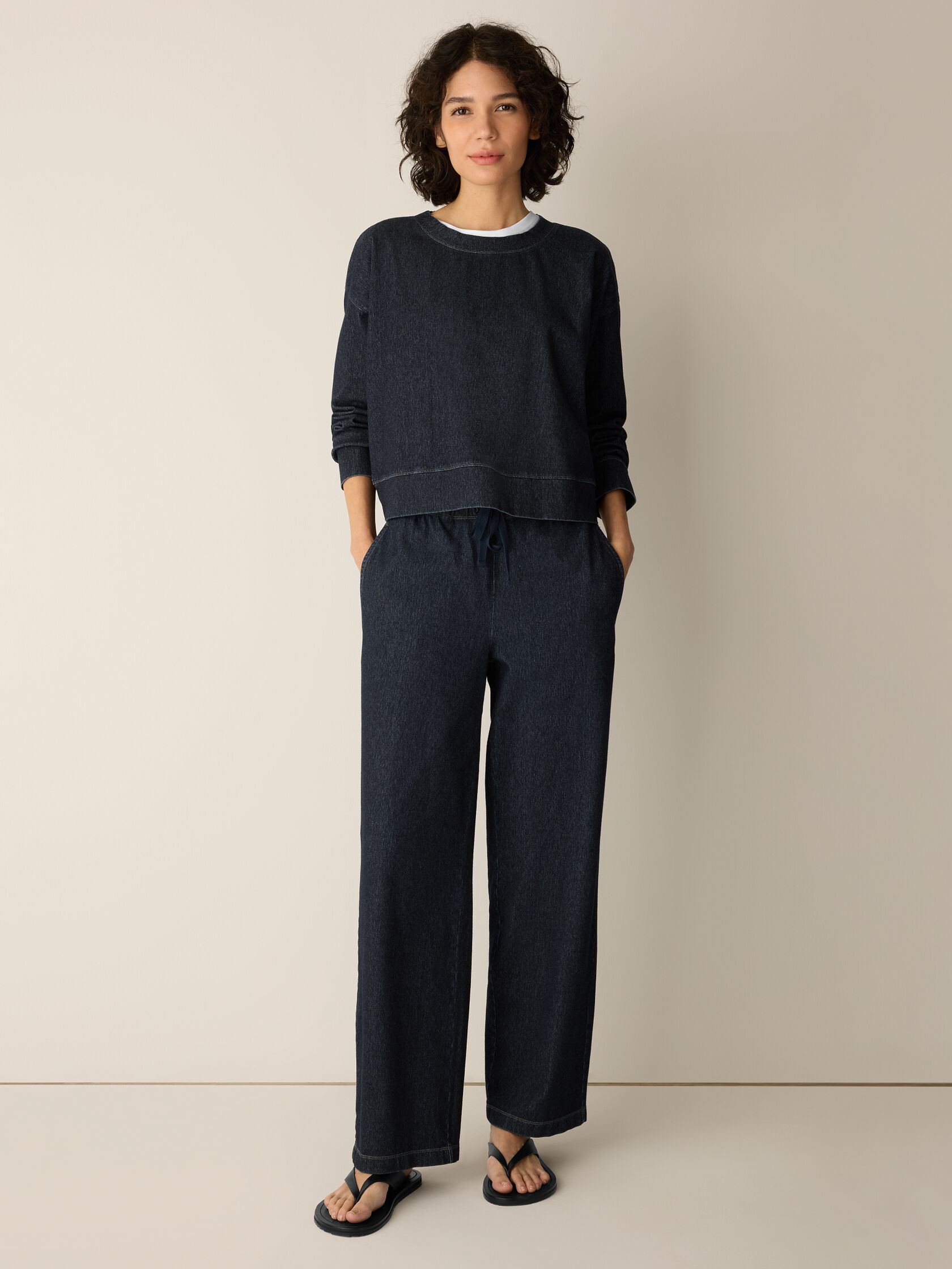 Cotton Indigo Knit Denim Full-Length Straight Pant