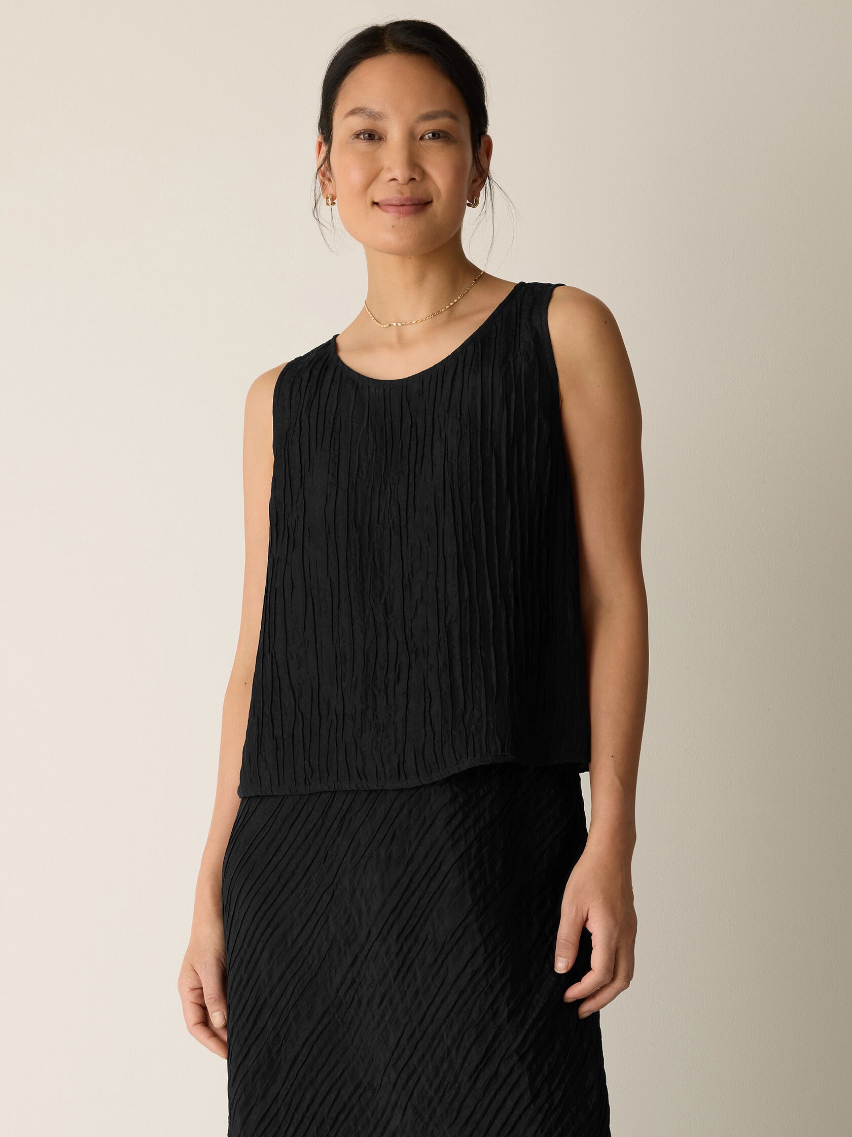 Textured Silk Jacquard Ballet Neck Tank