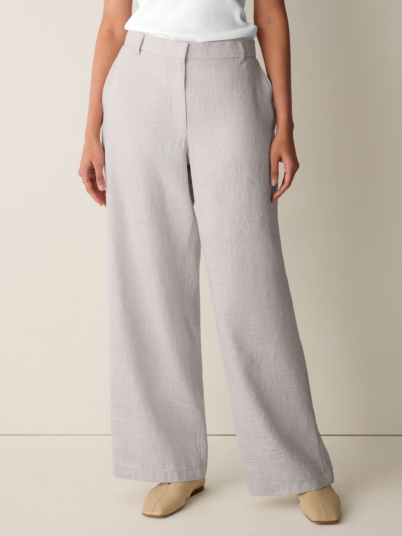 Striped Linen Sheen Full-Length Trouser