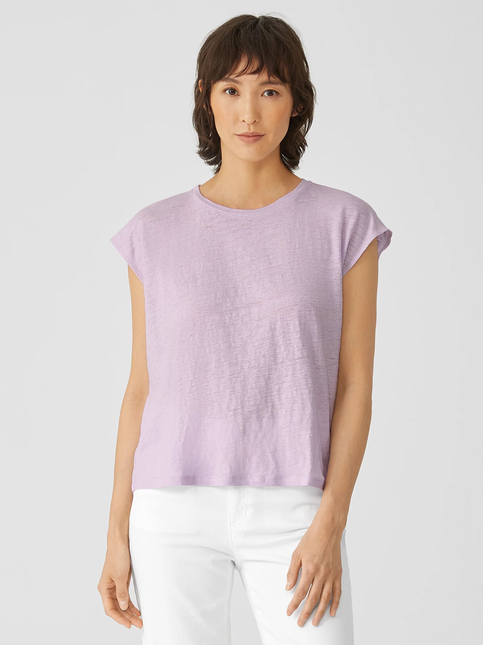 Organic Linen Jersey Shirred-Back Top