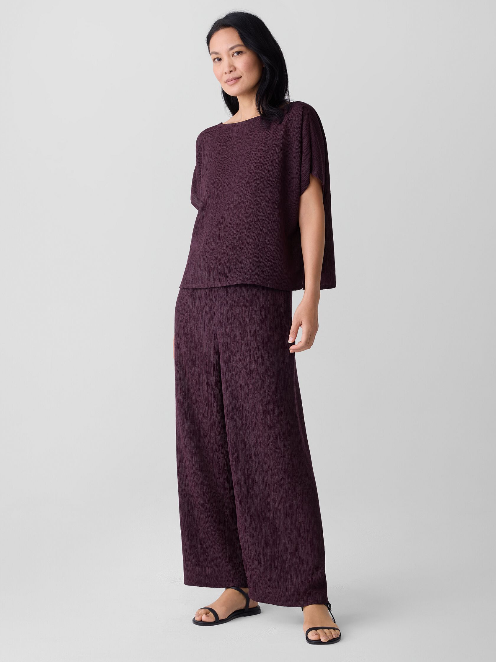 Woven Plissé Dolman Sleeve Top