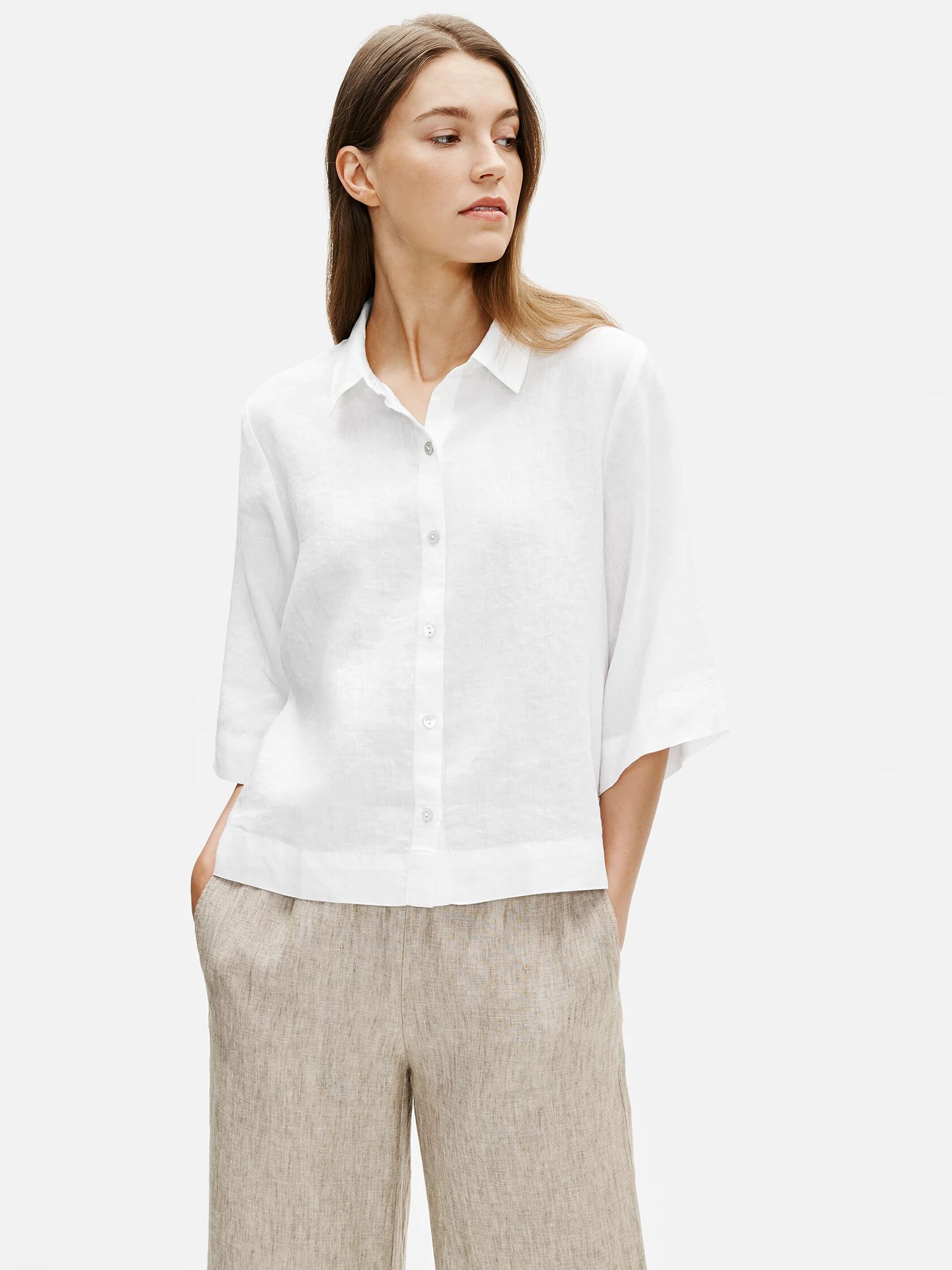 Organic Handkerchief Linen Elbow-Sleeve Shirt