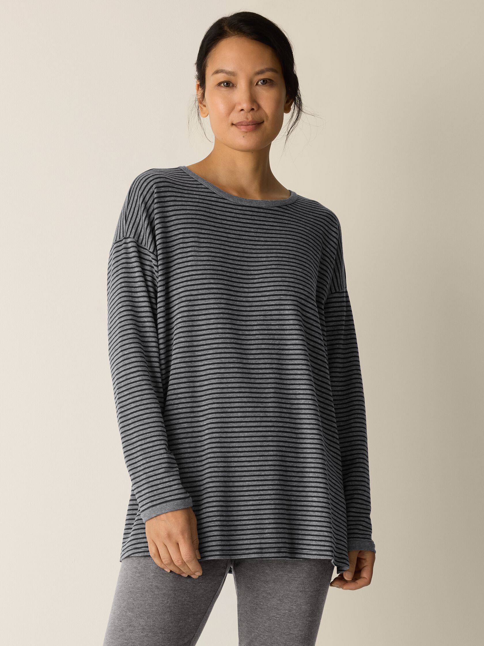 Striped Cozy Brushed Terry Long Box-Top