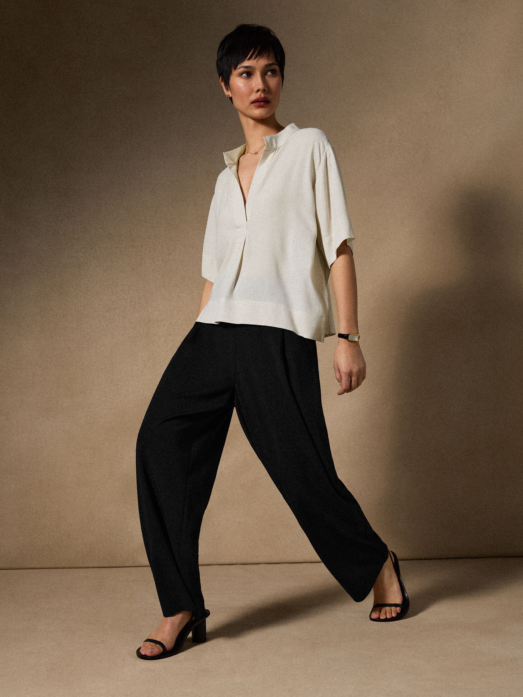 Silk Georgette Crepe Split Neck Top
