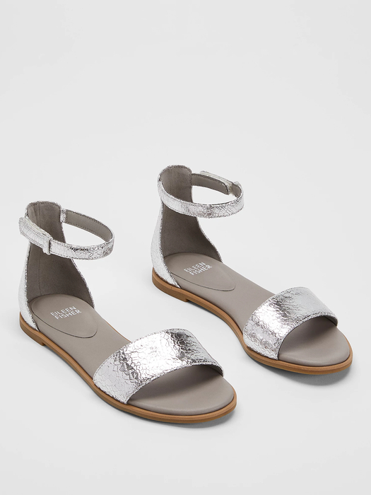 Razz Metallic Leather Ankle-Strap Sandal | EILEEN FISHER