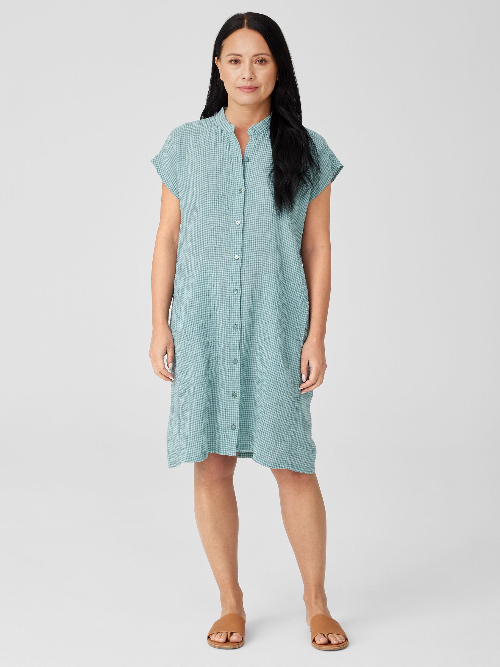 Puckered Organic Linen Shirtdress