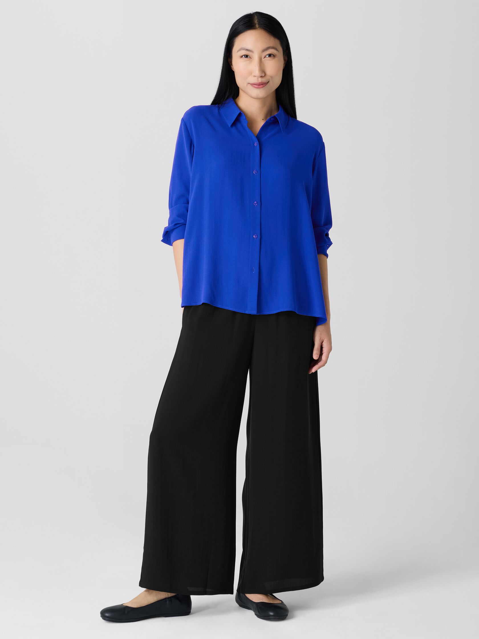 Silk Georgette Crepe Classic Collar Shirt