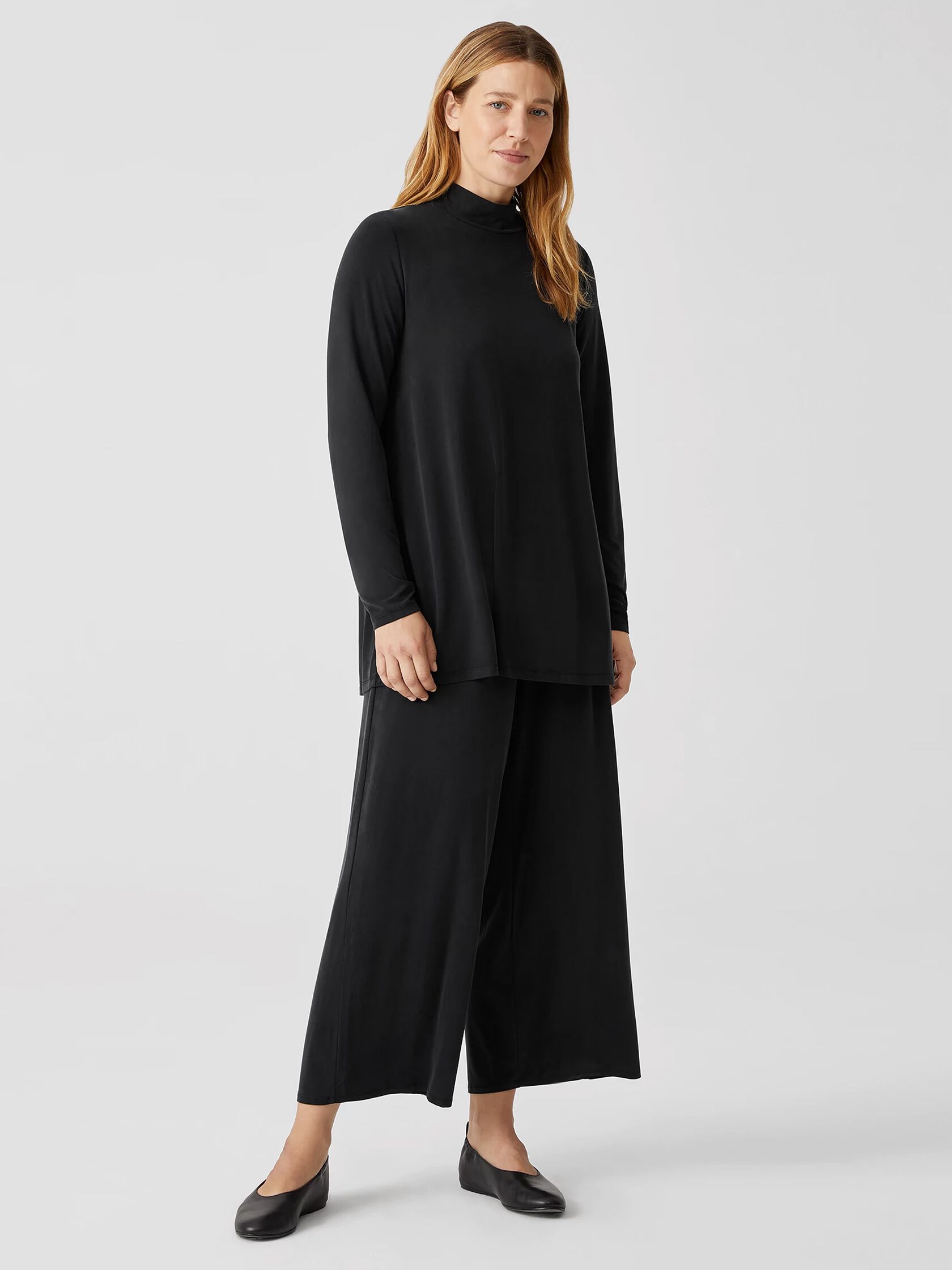 Sandwashed Cupro Knit Mock Neck Top