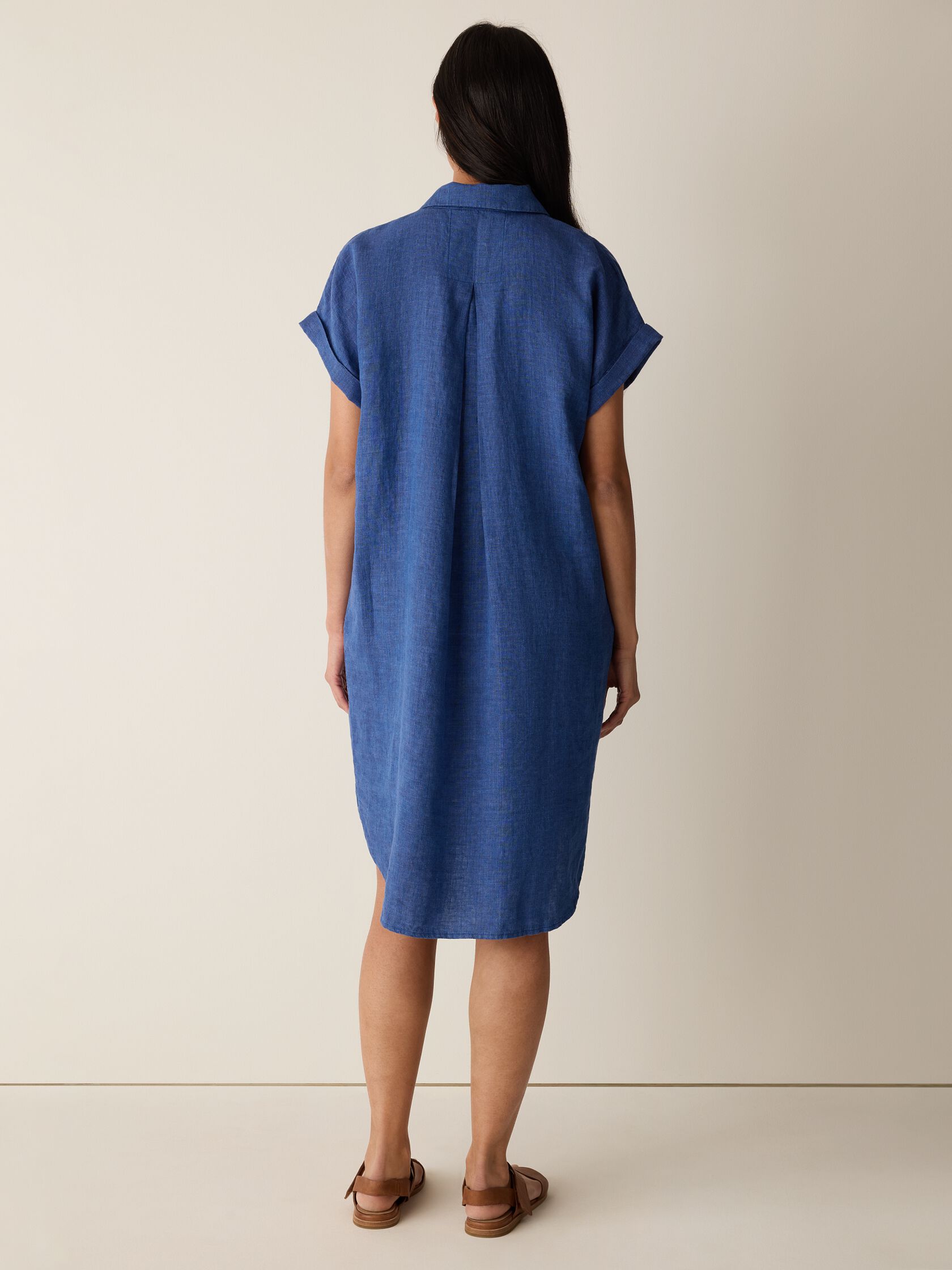 Washed Organic Linen D&eacute;lav&eacute; Notch Collar Dress