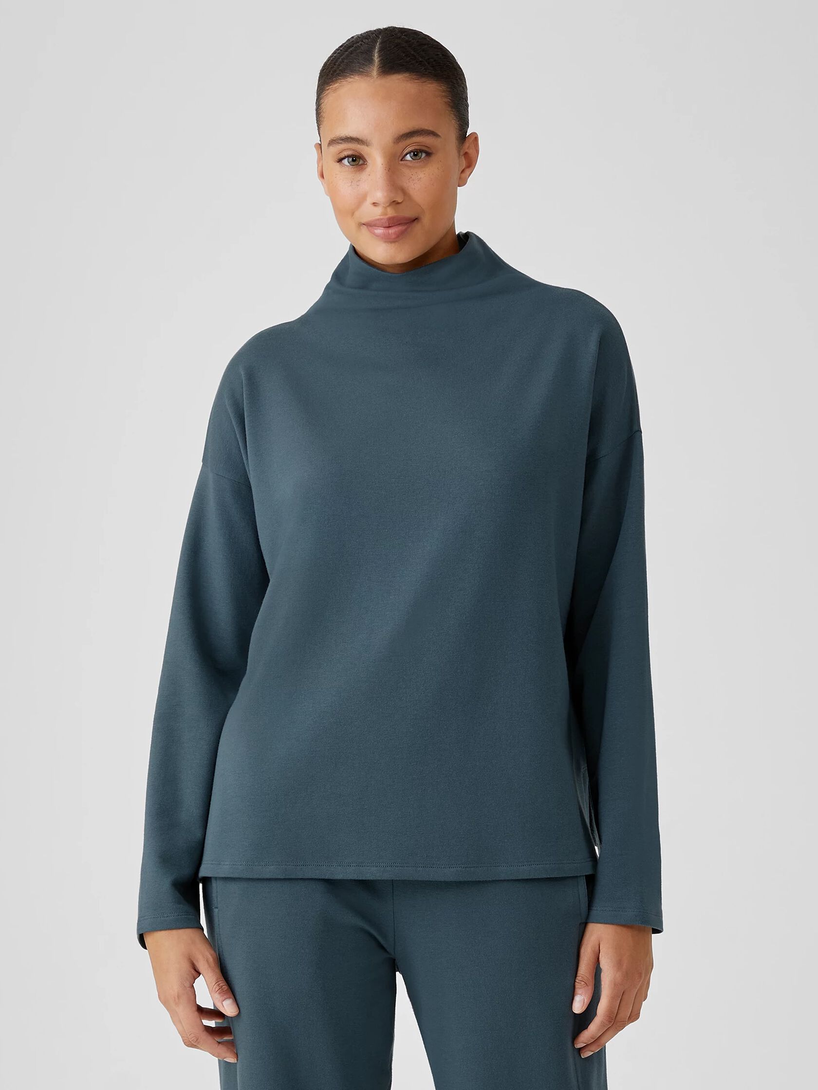 Cozy Brushed Terry Hug Funnel Neck Box-Top