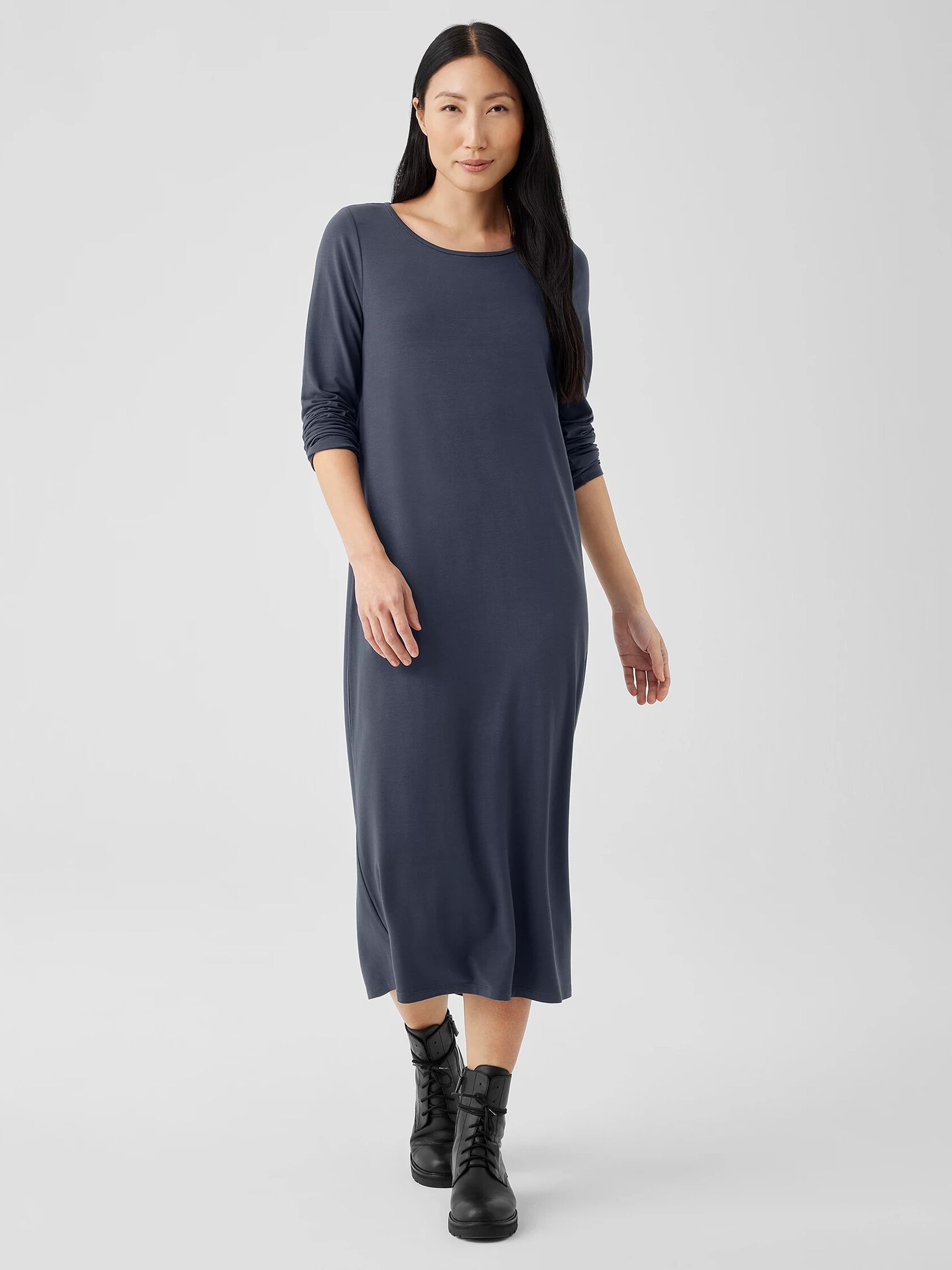 Stretch Jersey Knit Jewel Neck Dress