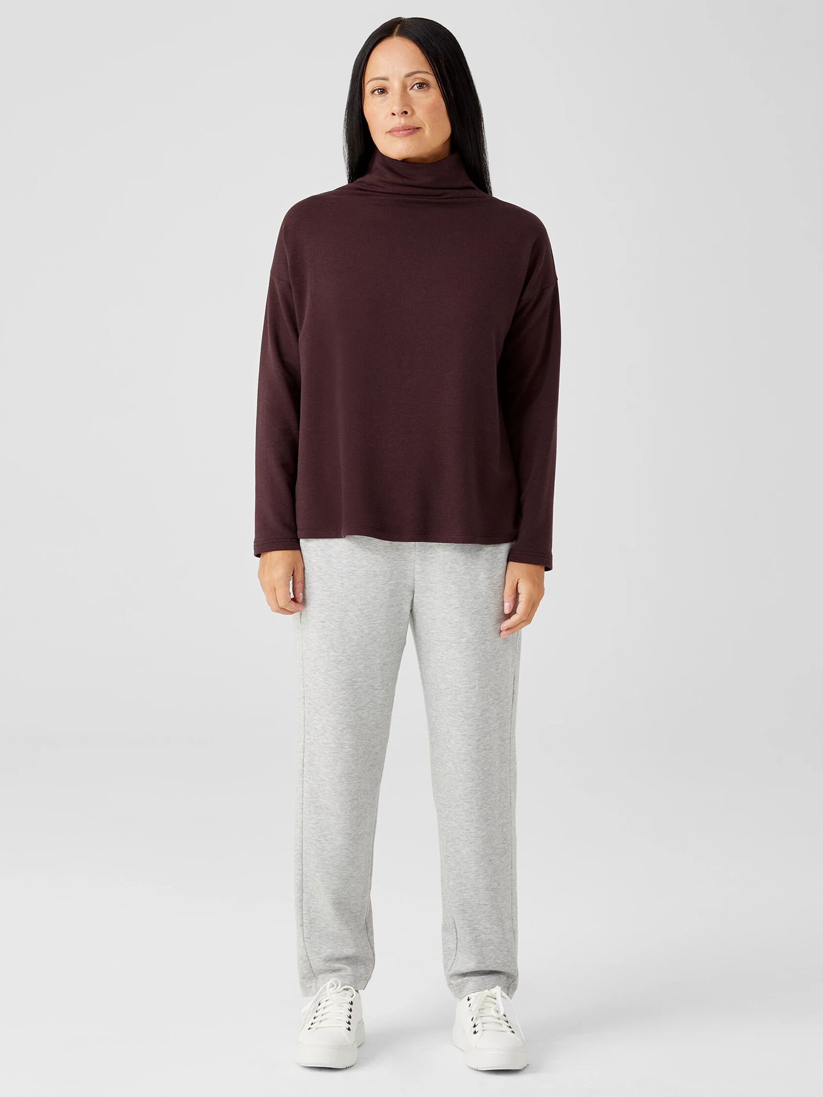 Cozy Brushed Terry Funnel Neck Box-Top