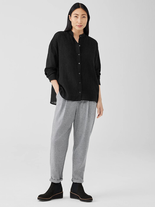 Washed Wool Gauze Mandarin Collar Shirt