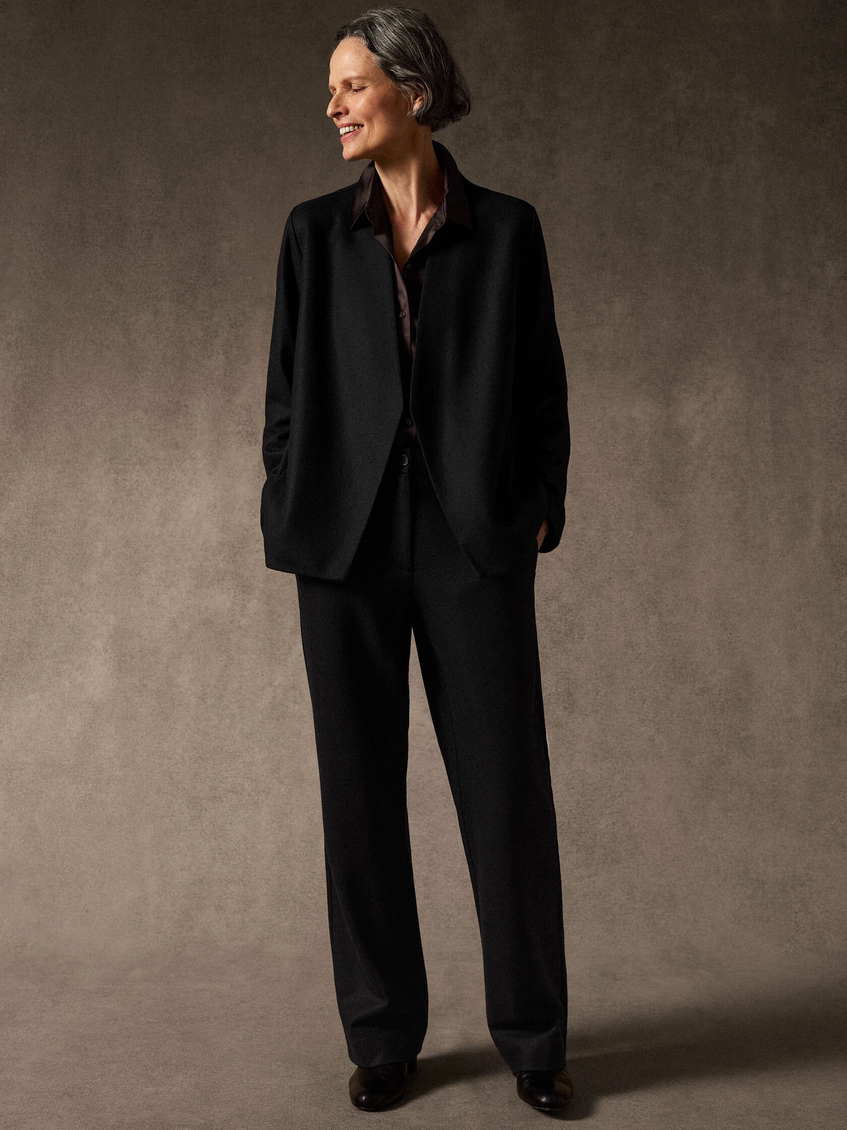 Felted Wool Jersey Full-Length Straight Trouser&nbsp;in Regenerative Wool
