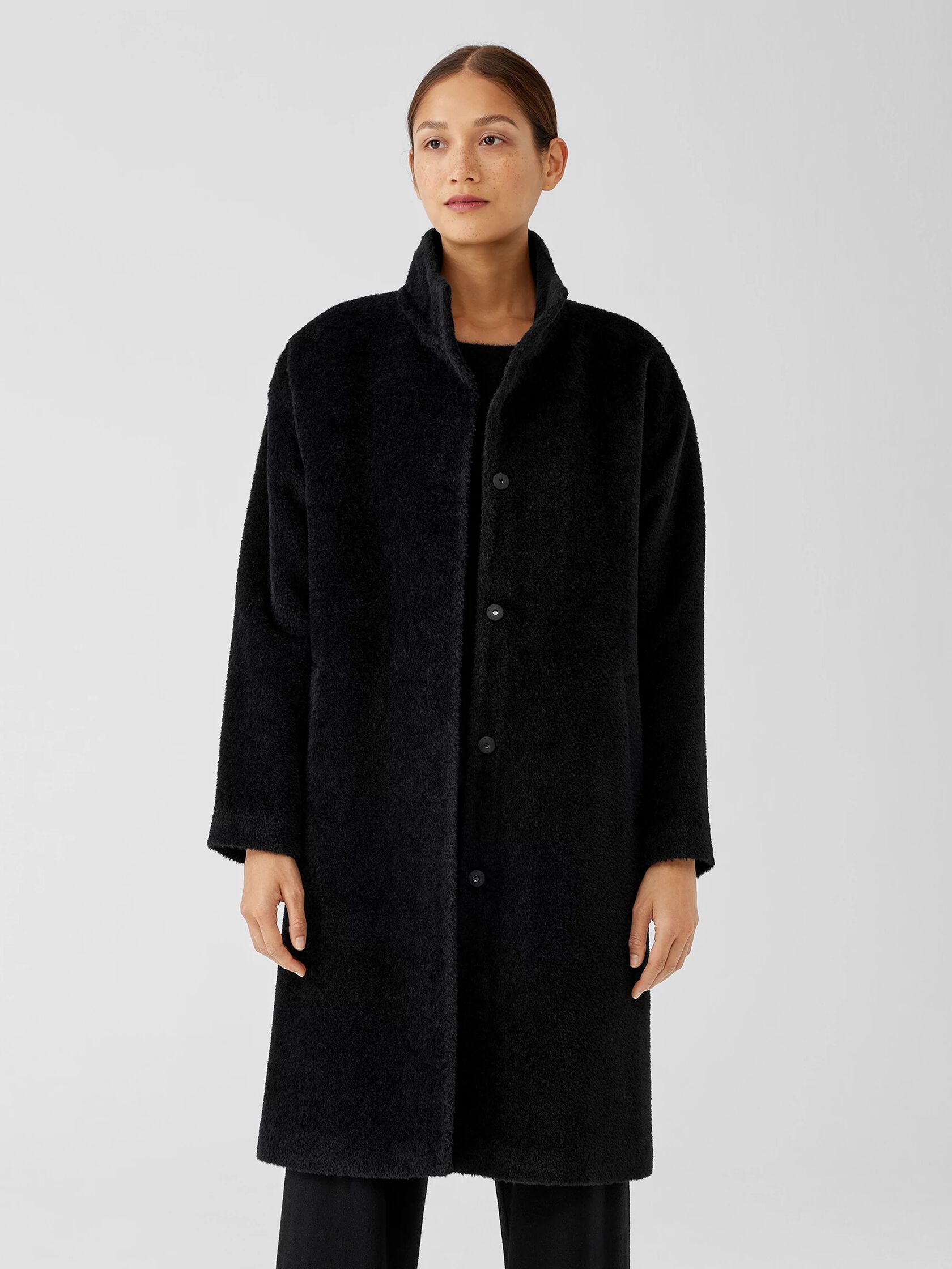 Sheared Suri Alpaca Stand Collar Coat