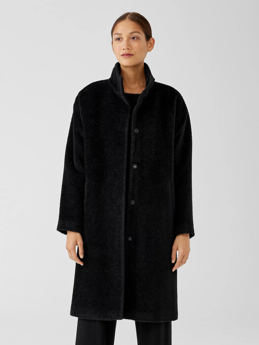 Sheared Suri Alpaca Stand Collar Coat