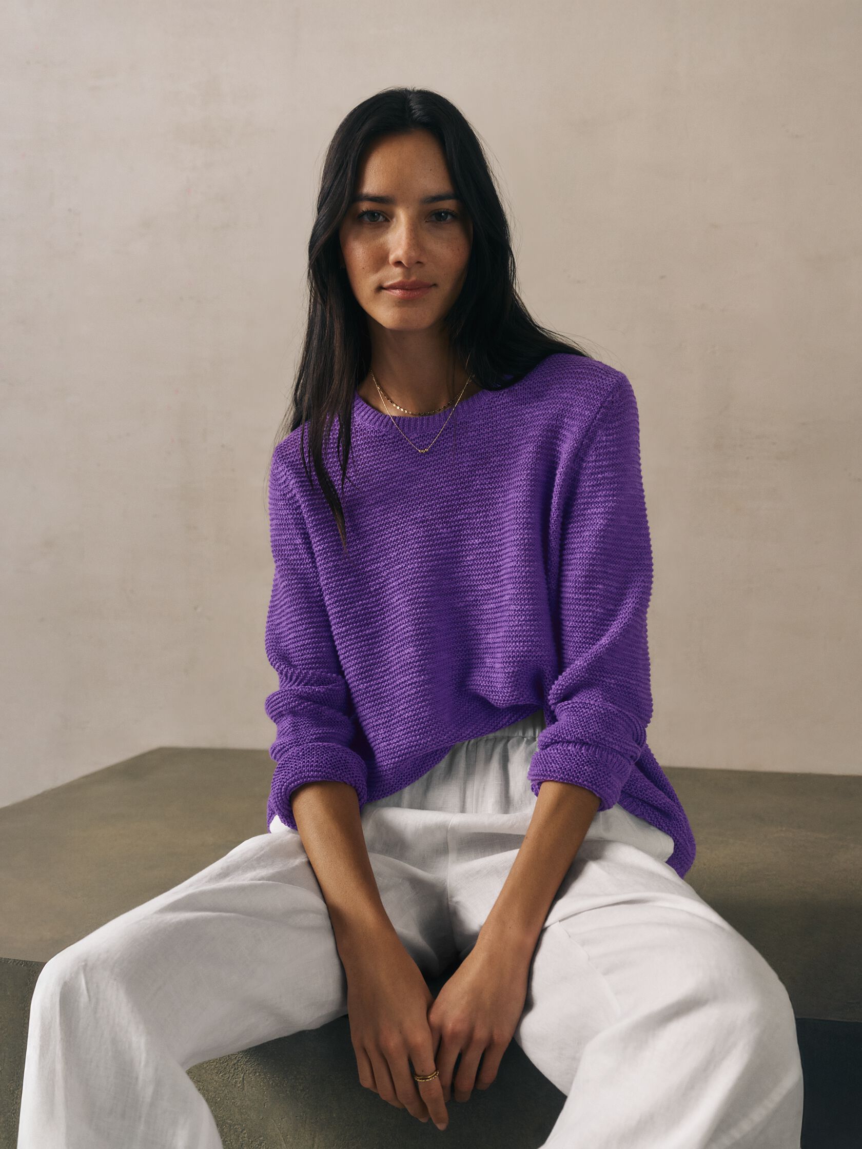 Organic Linen Cotton Slub Crew Neck Top