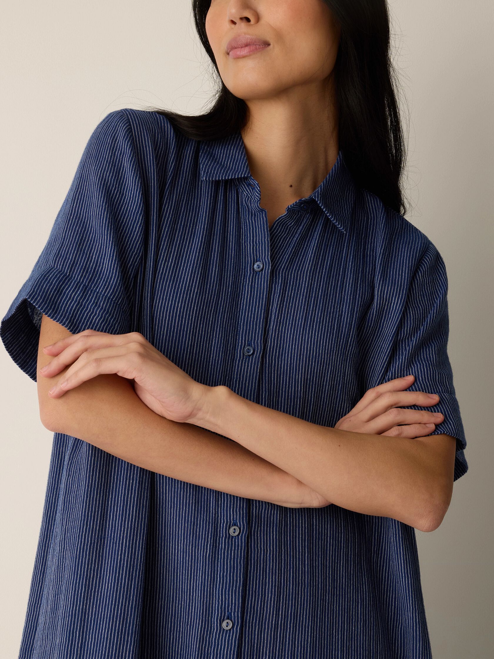 Striped Organic Cotton Gauze Shirtdress