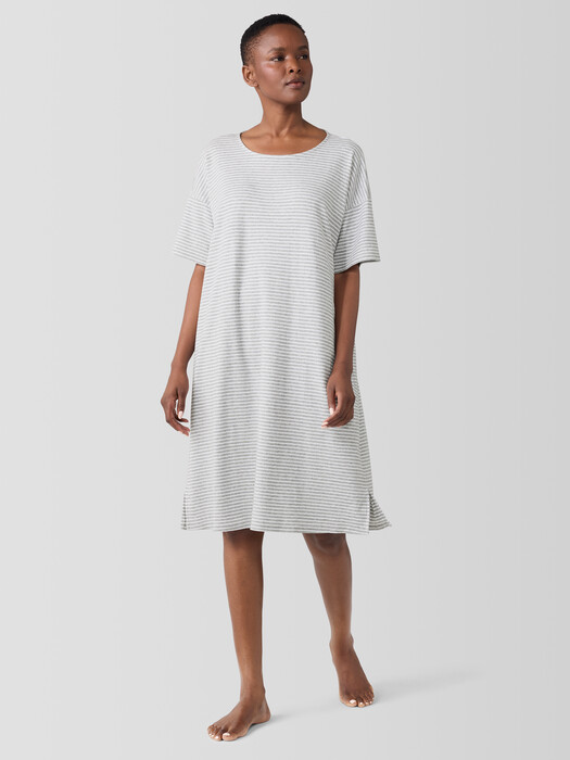 Striped Organic Cotton Interlock Sleep Dress | EILEEN FISHER Striped Organic Cotton Interlock Sleep Dress | EILEEN FISHER